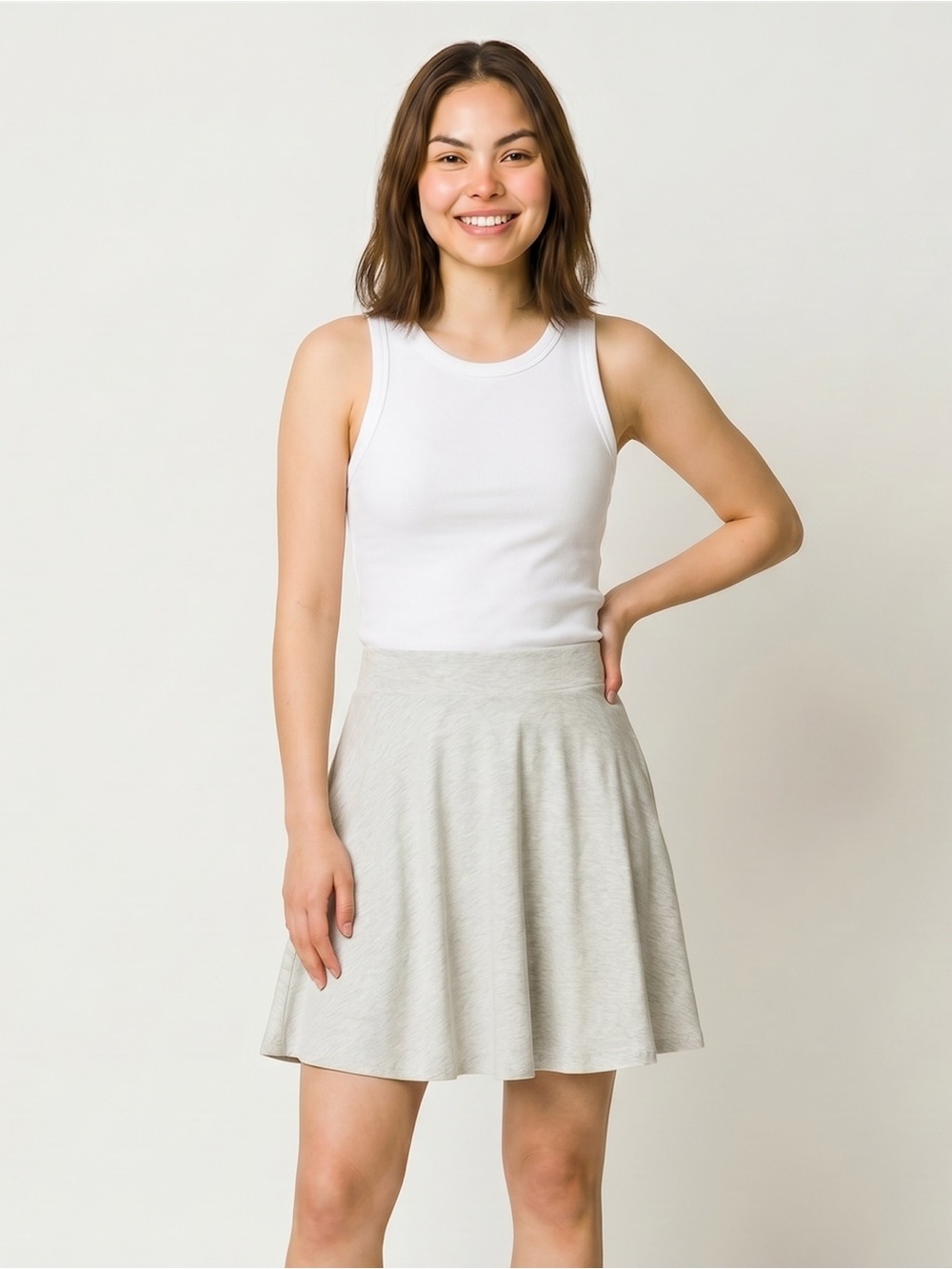 Laura Scott‎ Gray A-Line Knit Skirt Casual Cotton Pull On Midi Minimalist